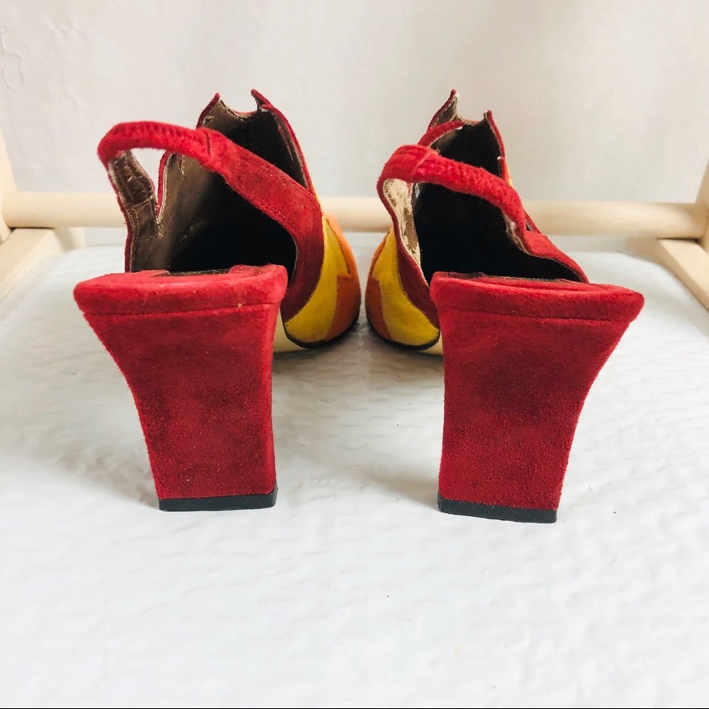 SOLD. Vintage 80s Fire Hot Suede Sling Back Heels Size 7 J. Renee 🔥 Square Toe - Picture 5 of 11